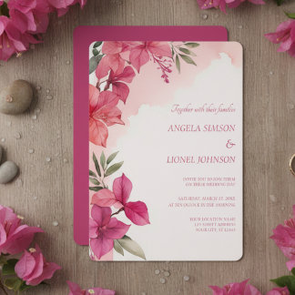 Elegant Pink Floral Watercolor Wedding Kaart