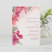 Elegant Pink Floral Watercolor Wedding Kaart (Staand voorkant)