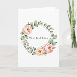 Elegant Pink Floral Watercolor Wreath Personalized Kaart
