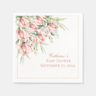 Elegant Pink Floral Waterverf Baby shower Servet