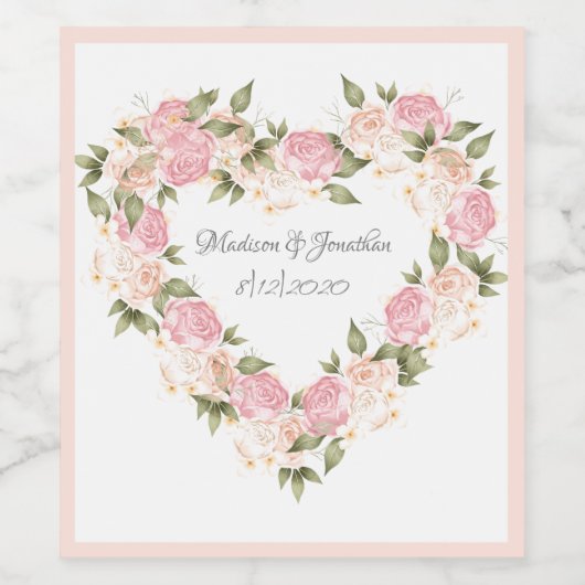 Elegant Pink Floral Waterverf Gepersonaliseerd huw Wijn Etiket (Enkel label)