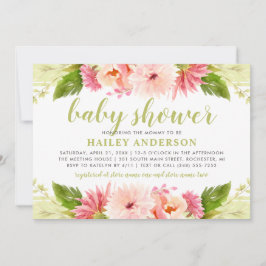 Elegant Pink Floral Waterverf Girl Baby shower Kaart