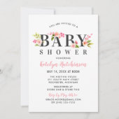 Elegant Pink Floral Waterverf Girl Baby shower Kaart (Voorkant)