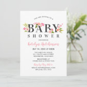 Elegant Pink Floral Waterverf Girl Baby shower Kaart (Staand voorkant)