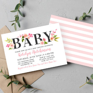 Elegant Pink Floral Waterverf Girl Baby shower Kaart