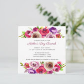 Elegant Pink Floral Waterverf Moederdag Brunch Kaart (Staand voorkant)