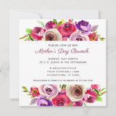 Elegant Pink Floral Waterverf Moederdag Brunch Kaart (Voorkant)