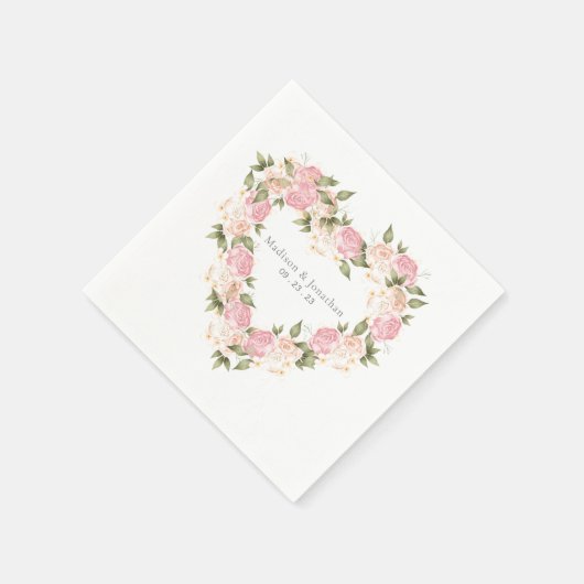Elegant Pink Floral Waterverf Namen Datum huwelijk Servet (Hoek)
