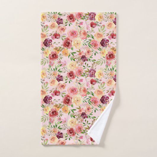 Elegant Pink Floral Waterverf Peony Flower Bad Handdoek (Handdoek)