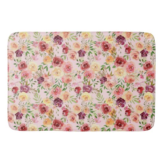 Elegant Pink Floral Waterverf Peony Flower Badmat (Voorkant)