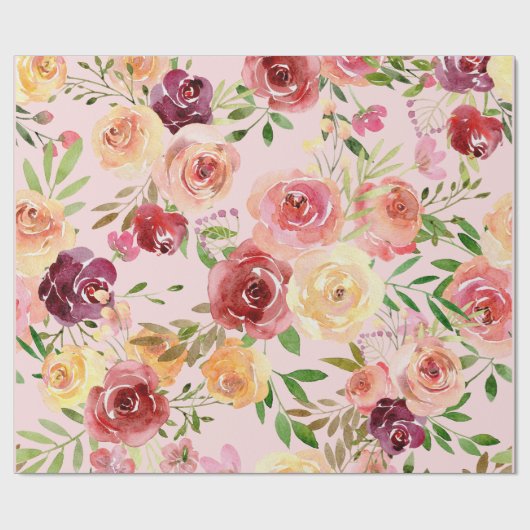 Elegant Pink Floral Waterverf Peony Flower Cadeaupapier (Vlak)