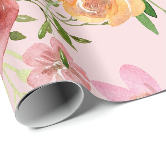 Elegant Pink Floral Waterverf Peony Flower Cadeaupapier (Rol Hoek)