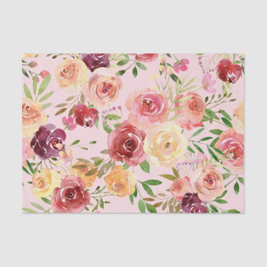 Elegant Pink Floral Waterverf Peony Flower Tissuepapier (Voorkant)