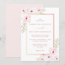 Elegant Pink Floral Waterverf Roos Gold Wedding