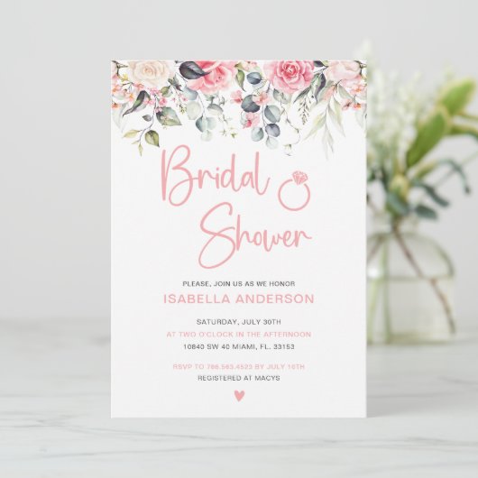 Elegant Pink Floral Waterverf Vrijgezellenfeest Kaart (Staand voorkant)