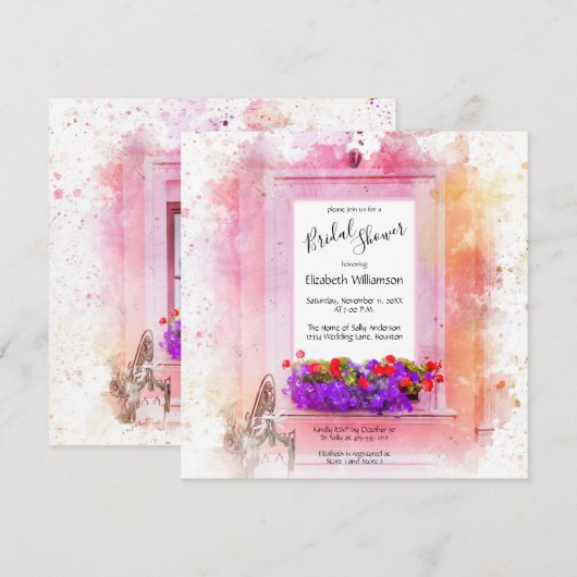 Elegant Pink Floral Waterverf Vrijgezellenfeest Kaart (Voorkant / Achterkant)