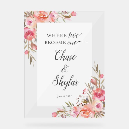 Elegant Pink Floral Waterverf Weddenschap Gold Acryl Bord (Voorkant)