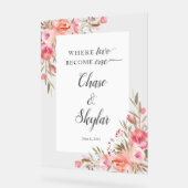 Elegant Pink Floral Waterverf Weddenschap Gold Acryl Bord (Hoek)