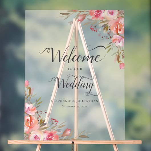 Elegant Pink Floral Waterverf Weddenschap Gold Acryl Bord (Neutraal)