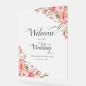 Elegant Pink Floral Waterverf Weddenschap Gold Acryl Bord (Hoek)