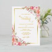 Elegant Pink Floral Waterverf Weddenschap Gold Folie Uitnodiging (Staand Voorkant)