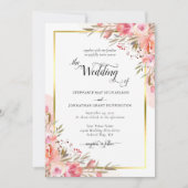 Elegant Pink Floral Waterverf Weddenschap Gold Kaart (Voorkant)