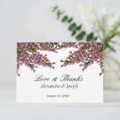 Elegant Pink Floral Waterverf Wedding Bedankkaart (Staand voorkant)