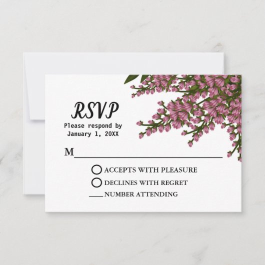 Elegant Pink Floral Waterverf Wedding Custom RSVP Kaartje (Voorkant)