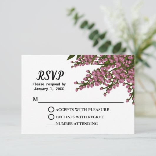 Elegant Pink Floral Waterverf Wedding Custom RSVP Kaartje (Staand voorkant)