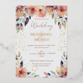 Elegant Pink Floral Waterverf Wedding Folie Uitnodiging (Voorkant)