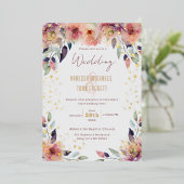 Elegant Pink Floral Waterverf Wedding Folie Uitnodiging (Staand Voorkant)