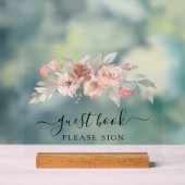 Elegant Pink Floral Waterverf Wedding Guest Book Acryl Bord (Neutraal)