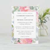Elegant Pink Floral Waterverf Wedding Kaart (Staand voorkant)