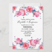 Elegant Pink Floral Waterverf Wedding Kaart (Voorkant)