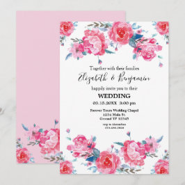 Elegant Pink Floral Waterverf Wedding Kaart