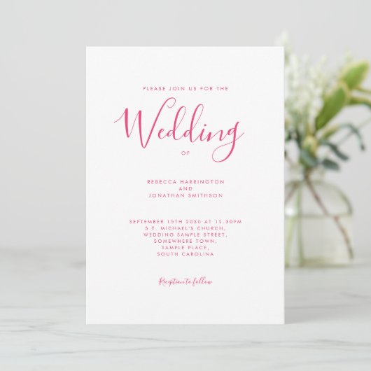 Elegant Pink Floral Waterverf Wedding Kaart (Staand voorkant)