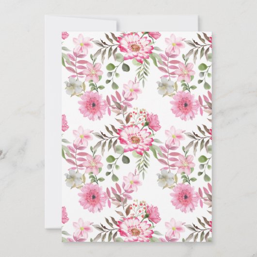 Elegant Pink Floral Waterverf Wedding Kaart (Achterkant)