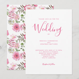 Elegant Pink Floral Waterverf Wedding Kaart