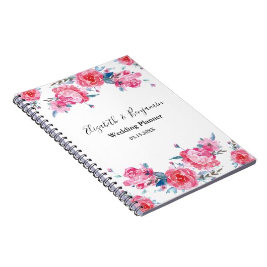 Elegant Pink Floral Waterverf Wedding Planner Notitieboek (Rechterzijde)