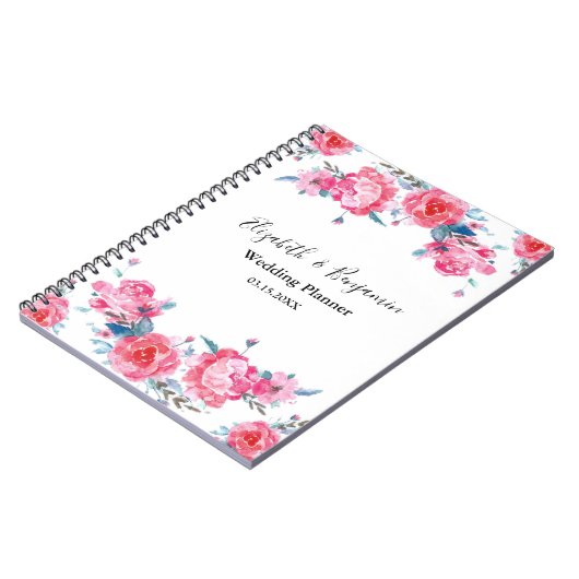 Elegant Pink Floral Waterverf Wedding Planner Notitieboek (Linkerzijde)