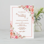 Elegant Pink Floral Waterverf Wedding Roos Folie Uitnodiging (Staand Voorkant)
