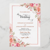 Elegant Pink Floral Waterverf Wedding Roos Gold Folie Uitnodiging (Voorkant)