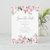 Elegant Pink Floral Waterverf Wedding Save The Date (Staand voorkant)