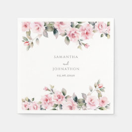 Elegant Pink Floral Waterverf Wedding Servet