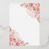 Elegant Pink Floral Waterverf Wedding Silver Foil Folie Uitnodiging (Achterkant)