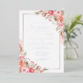 Elegant Pink Floral Waterverf Wedding Silver Folie Uitnodiging (Staand Voorkant)