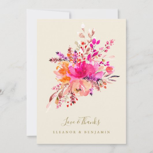 Elegant Pink Floral Weddenschap Foto Aangepast ber Bedankkaart (Voorkant)
