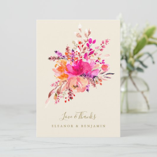 Elegant Pink Floral Weddenschap Foto Aangepast ber Bedankkaart (Staand voorkant)