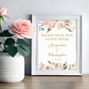 Elegant Pink Floral Weddenschap Ons gastboek Poster