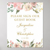 Elegant Pink Floral Weddenschap Ons gastboek Poster (Voorkant)